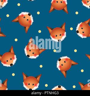 Cute Red Fox on Indigo Blue Background. Vector Illustration. Stock Vector