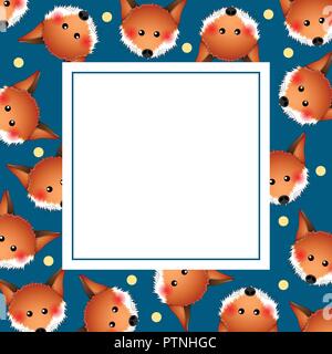 Cute Red Fox on Indigo Blue Banner Card. Vector Illustration. Stock Vector