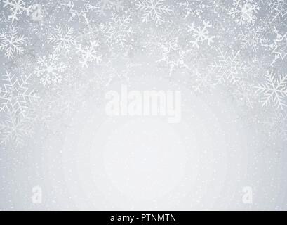 Snowflakes in Christmas festival theme on blur gray gradient background with snow decoration. Illustration vector eps10 Stock Vector