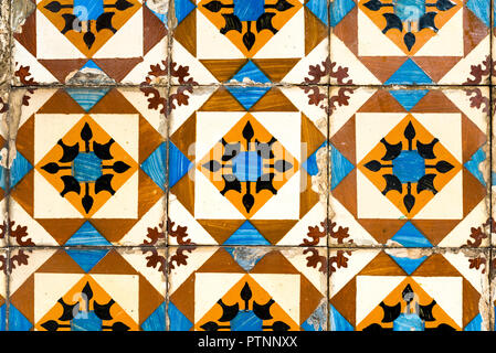 Traditional decoration of the facade of the house in Porto. Typical Portuguese and Spanish ceramic tiles azulejos Stock Photo