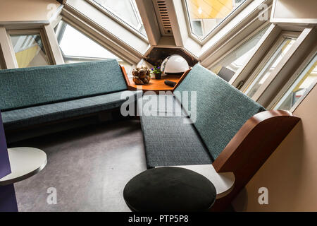 Rotterdam, Netherlands - May 22, 2018: Living room in The Kijk-Kubus (Show-Cube) - a furnished museum house, designed and constructed for the visitors