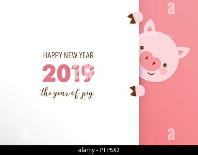 Happy Chinese new year 2019, the year of pig. Vector banner, background Stock Vector