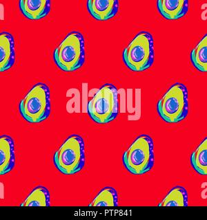 Avocado abstract red seamless vector pattern print. Stock Vector
