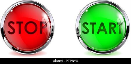 Stop and Start glass buttons. Red and green Stock Vector