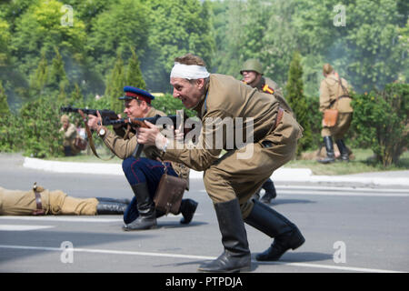 Belarus, Gomel. May 9, 2018. Victory Day. Historical reconstruction in 1945, capture of the Reichstag.Russian soldiers of the second world war. Warrio Stock Photo