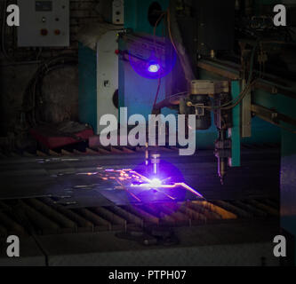 Machine for modern automatic plasma laser cutting of metals, plasma cutting with laser and laser, bench Stock Photo