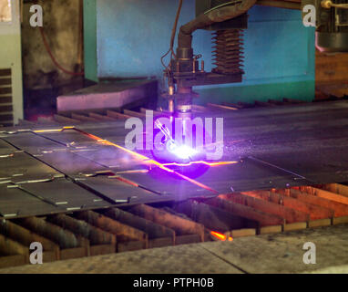 Bench for modern automatic plasma laser cutting of metals, plasma cutting with laser and laser, melting Stock Photo