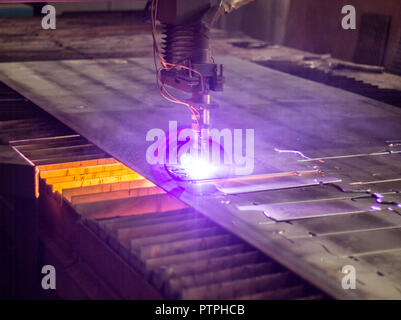 Bench for modern automatic plasma laser cutting of metals, plasma cutting with laser and laser, industry Stock Photo