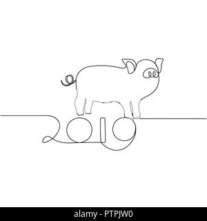 One line design silhouette of pig.minimalistic style vector illustration Stock Vector