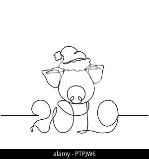 One line design silhouette of pig.minimalistic style vector illustration Stock Vector