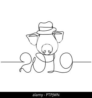 One line design silhouette of pig.minimalistic style vector illustration Stock Vector