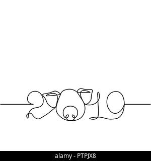 One line design silhouette of pig.minimalistic style vector illustration Stock Vector