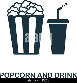 Popcorn And Drink icon. Monochrome style design from cinema collection. UX and UI. Pixel perfect popcorn and drink icon. For web design, apps, softwar Stock Vector