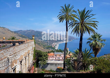 Splendid view from Taormina to the beach of Mazzeo, Sicily, Italy Stock Photo