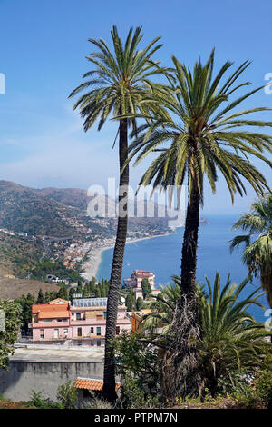 Splendid view from Taormina to the beach of Mazzeo, Sicily, Italy Stock Photo