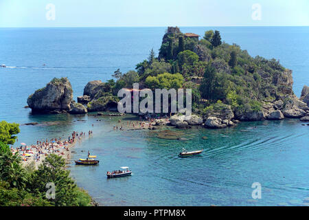 Isola Bella, beautiful tiny island and one of the landmarks of Taormina, Sicily, Italy