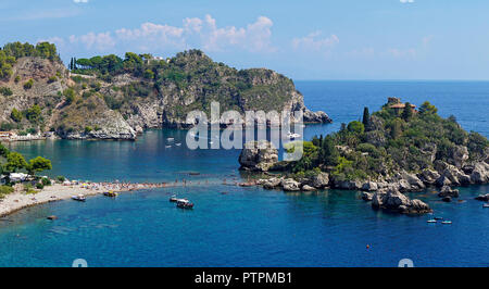 Isola Bella, beautiful tiny island and one of the landmarks of Taormina, Sicily, Italy
