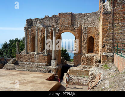 The ancient greek-roman theatre of Taormina, Sicily, Italy Stock Photo