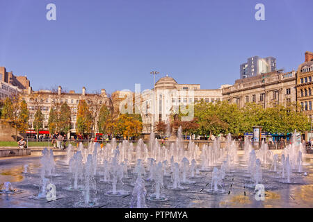 Fountains in Piccadilly Gardens, Manchester City Centre, Greater Manchester, England. UK. Stock Photo