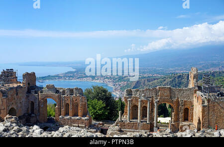 The ancient greek-roman theatre of Taormina, Sicily, Italy Stock Photo