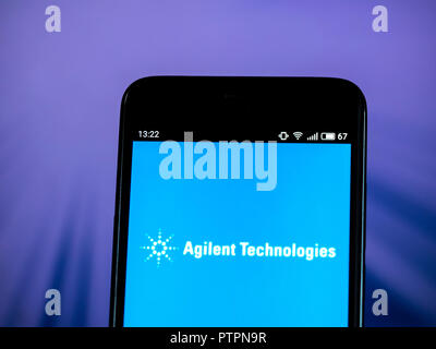 Agilent Technologies, Analytical laboratory instrument manufacturing company logo seen displayed on smart phone. Agilent Technologies is an American public research, development and manufacturing company established in 1999 as a spin-off from Hewlett-Packard. The resulting IPO of Agilent stock was the largest in the history of Silicon Valley at the time. Stock Photo