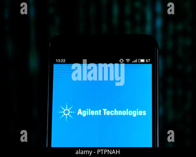 Agilent Technologies, Analytical laboratory instrument manufacturing company logo seen displayed on smart phone. Agilent Technologies is an American public research, development and manufacturing company established in 1999 as a spin-off from Hewlett-Packard. The resulting IPO of Agilent stock was the largest in the history of Silicon Valley at the time. Stock Photo