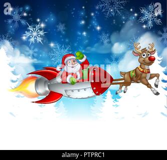 Santa Sleigh Rocket Christmas Background Stock Vector