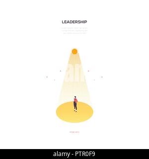 Leadership concept - modern isometric vector web banner on white background with copy space for your text. High quality composition with a girl, busin Stock Vector