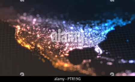 dark earth map with glowing details of city and human population density areas. wiew of america. 3d illustration Stock Photo