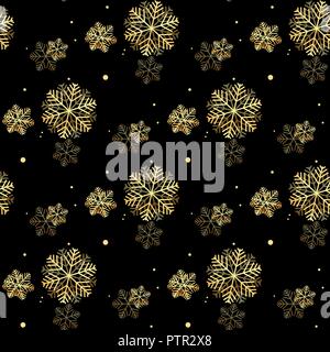 Seamless pattern of snowflakes. Golden snowflakes on dark background. EPS10 Stock Vector