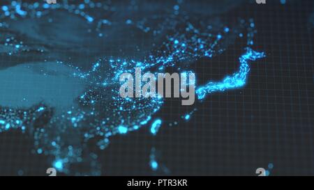 dark earth map with glowing details of city and human population density areas. wiew of asia. 3d illustration Stock Photo