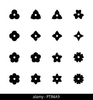 Simple flower icons set. Black floret silhouettes for design Stock Vector