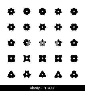 Black flower glyphs for design. Set of floral silhouette icons. Stock Vector