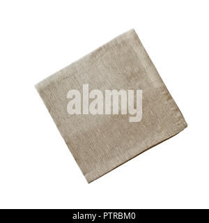 Square linen napkin isolated over a white background with clipping path included. Image shot from overhead. Stock Photo
