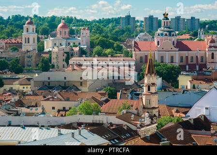 Vilnius cityscape, view across the roofs of the historical old town quarter in the center of Vilnius, Lithuania. Stock Photo