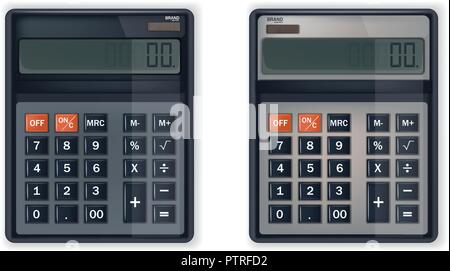 Calculator or adding machine Vector realistic isolated on white Stock Vector