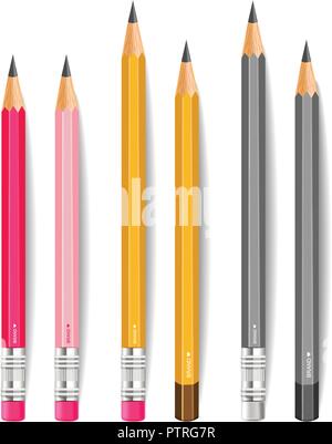 Pencils Vector realistic. Writting or drawing tools isolated on white background. 3d detailed illustration Stock Vector