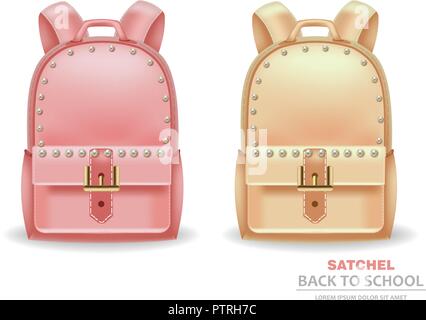 Satchel bags with pearls Vector realistic. Back to school concept. 3d detailed illustration Stock Vector
