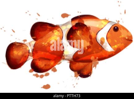Golden fish watercolor Vector isolated. Small fish on white background Stock Vector