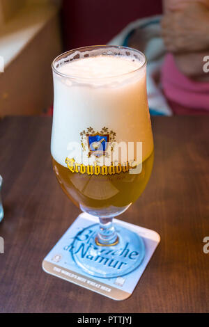 A glass of 'Troubadour' white beer, Café Rose Red, Bruges, (Brugge), Belgium Stock Photo