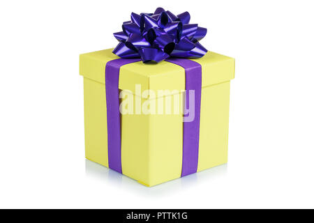 Birthday gift christmas present yellow box isolated on a white background Stock Photo