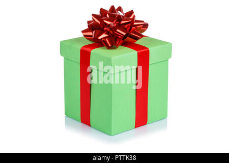 Birthday gift christmas present light green box isolated on a white background Stock Photo