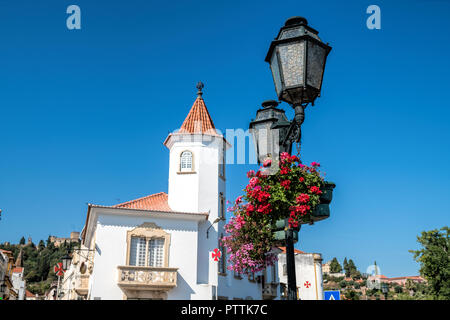 Light post with blue sky background. Vintage outdoor street lights. Cast iron lamp Victorian large lantern. Stock Photo