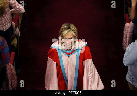 Hillary Clinton following a ceremony at Queen's University Belfast where she was awarded an honorary degree. Picture date: Wednesday October 10, 2018. The award, an honorary Doctor of Laws (LLD), is for her exceptional public service in the US and globally, and for her contribution to peace and reconciliation in Northern Ireland. See PA story ULSTER Clinton. Photo credit should read: Brian Lawless/PA Wire Stock Photo