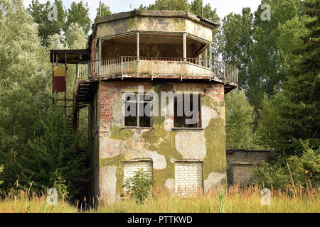 Relics of the soviet air base in Damgarten, former East Germany. The control tower. Stock Photo