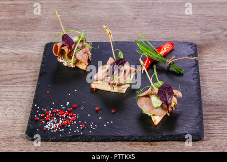 Beef canape served green onion Stock Photo