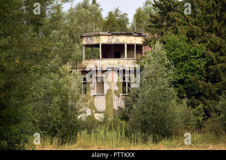 Relics of the soviet air base in Damgarten, former East Germany. The control tower. Stock Photo