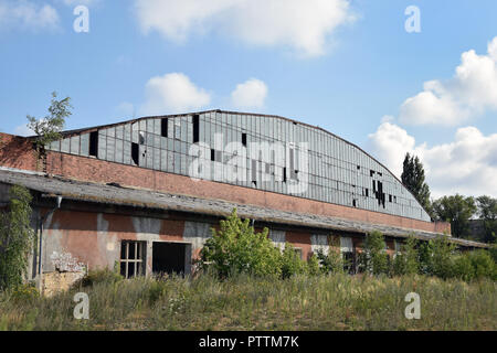 Relics of the soviet air base in Wittstock, former east Germany. A hangar for the plane maintenance. Stock Photo