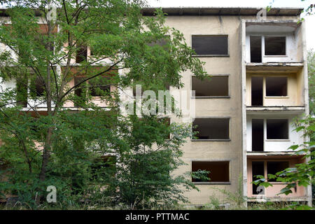Relics of the soviet air base in Wittstock, former east Germany. An apartment block. Stock Photo