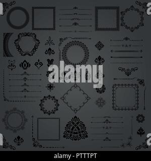 Vintage Set of Vector Horizontal, Square and Round Elements Stock ...